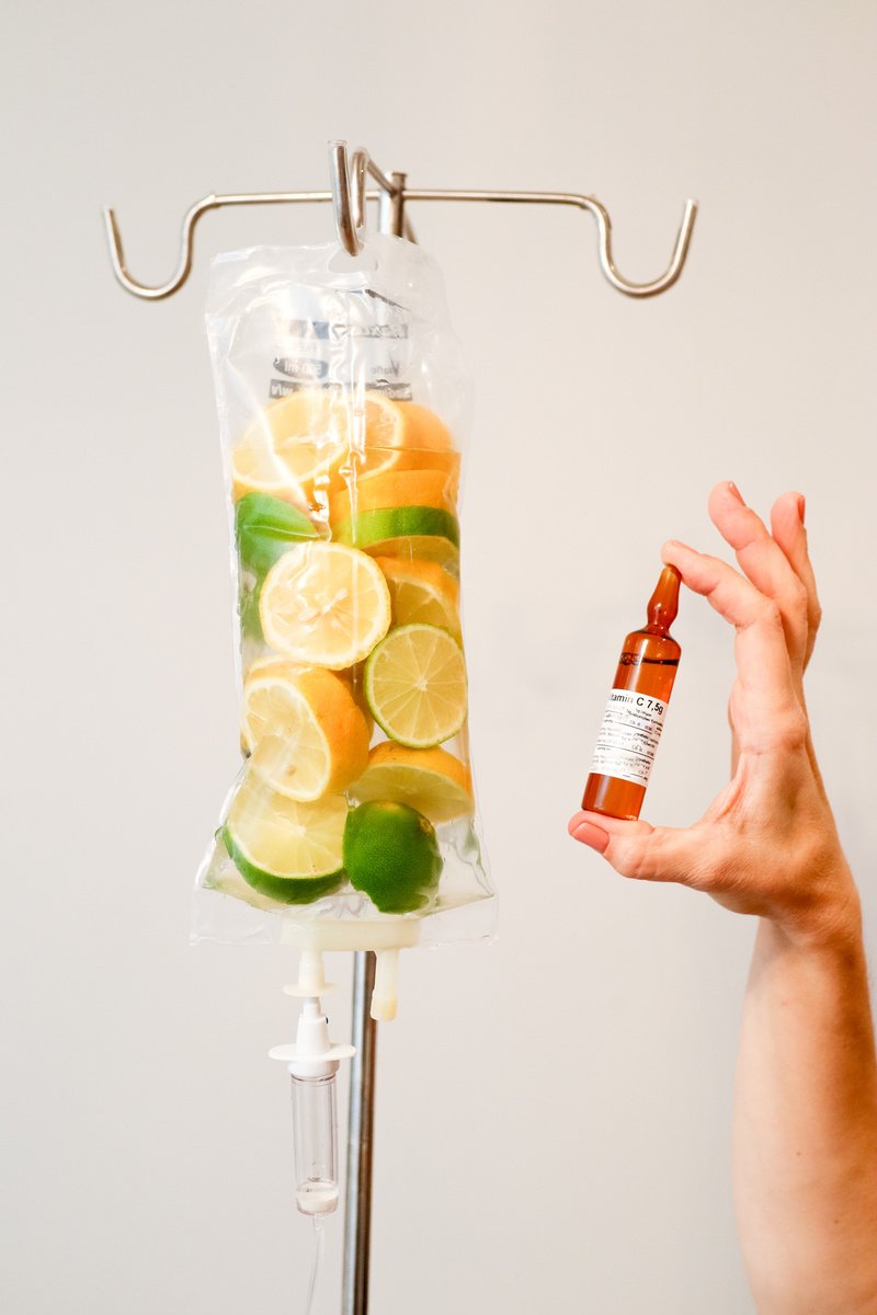 IV drip with vitamin infusion, fresh citrus
